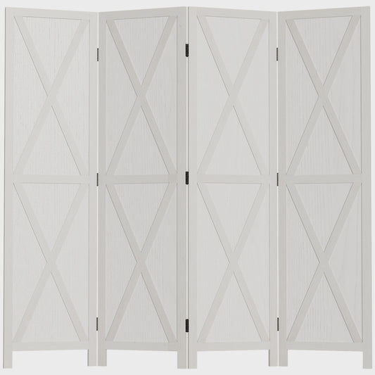 HOMCOM Paravent 4 Panelen Wit Hout Landelijke Stijl Kamerverdeler 182x170 cm