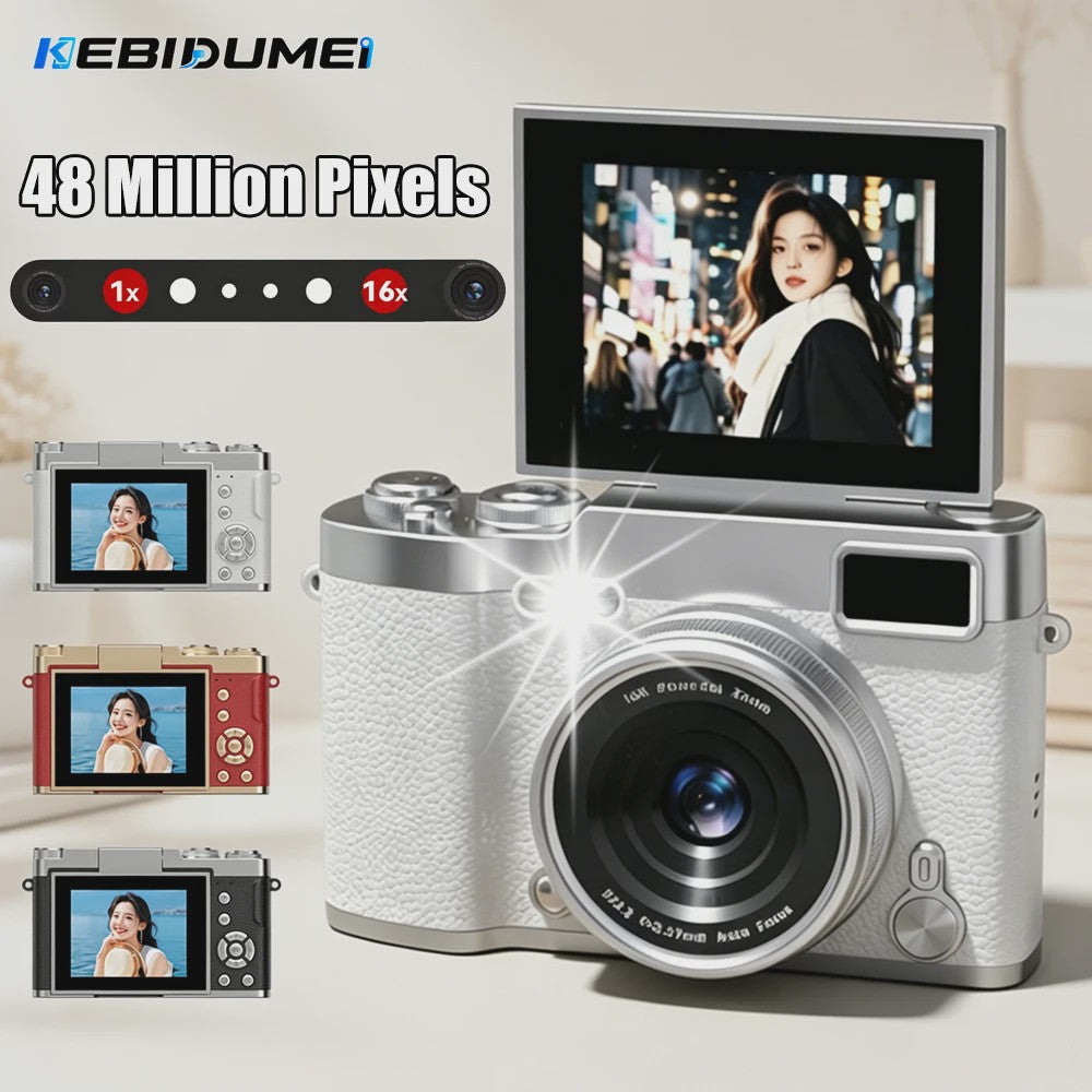 Compacte Digitale Camera met 4K Ultra HD, 16x Zoom & Draaibaar 180° Scherm voor Vlogs