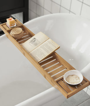 Luxe Bamboe Badplank 80cm - Extra Lang & Gelakt - Met Houders voor Wijn en Kaars