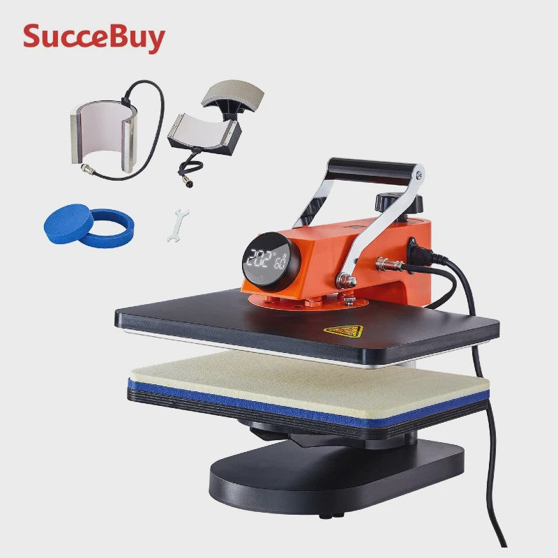 SucceBuy 12x15 inch Heat Press Machine: Snel Verwarmend, 360° Zwenkbaar Digitaal Transferapparaat