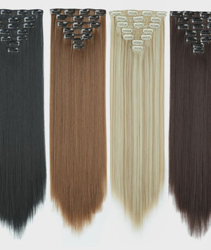 24 Inch Clip-in Haarverlenging - 7 Delig Set met 16 Clips - Synthetisch Recht Haar (Blond & Zwart)