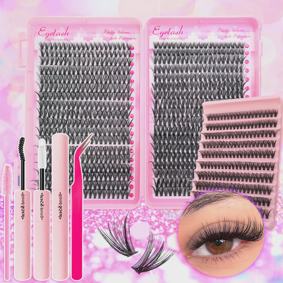 Fluffy Wimperextensie Kit: 720 Stuks Wimper Clusters & Tools voor een Volle Look