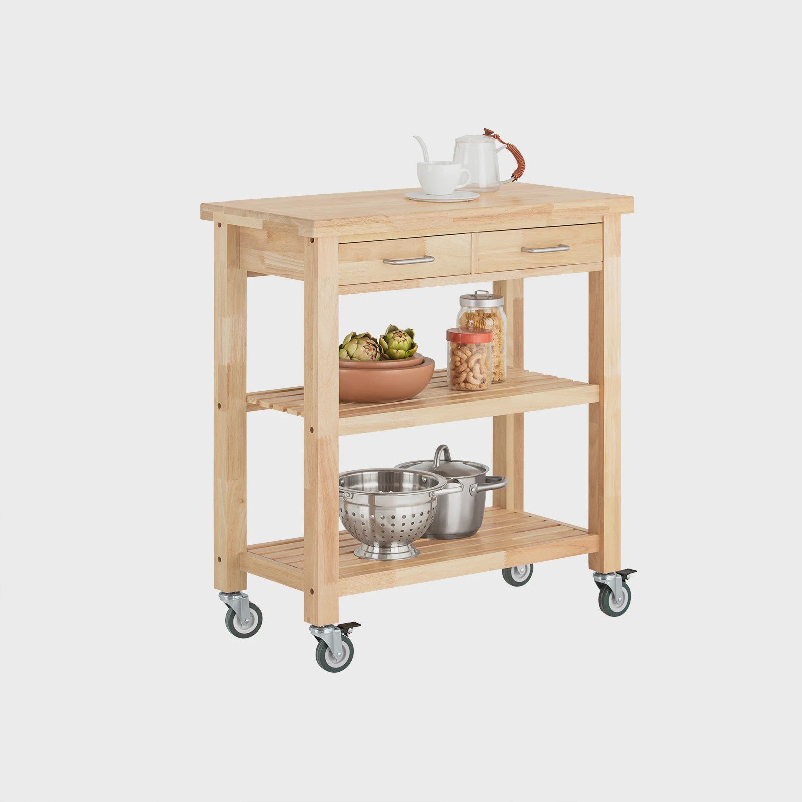 SoBuy Keukentrolley met Wielen en Lades - Rubber Hout - 80x40x90 cm
