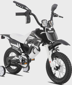 KEANO Kinderloopfiets Motocross Stijl - 12 & 16 Inch - Leeftijd 3-7 Jaar - Met Zijwielen & Nummerplaat