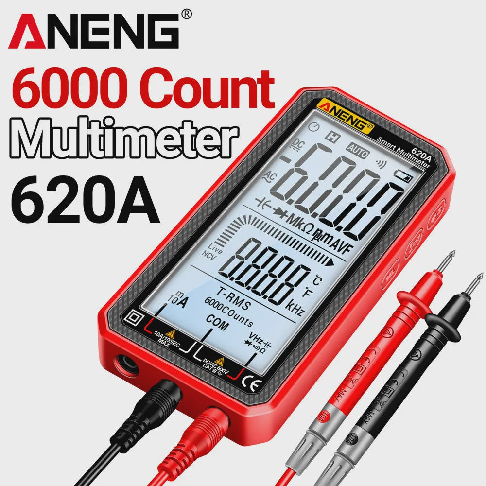 ANENG 620A Digitale Multimeter: 6000 Counts, AC/DC, Temperatuur, NCV & Live Wire Detector