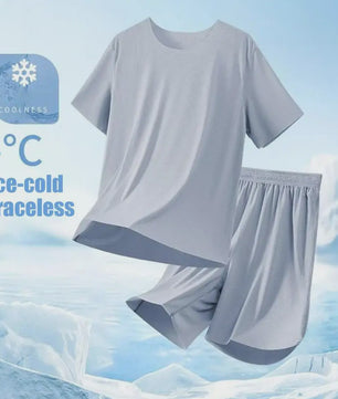 Heren Pyjama Set Korte Mouw & Shorts - Ademend Ijszijde Loungewear