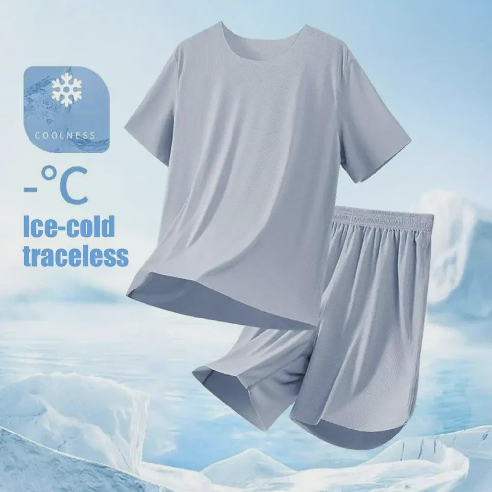 Heren Pyjama Set Korte Mouw & Shorts - Ademend Ijszijde Loungewear