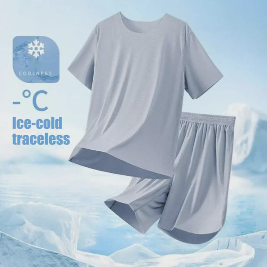 Heren Pyjama Set Korte Mouw & Shorts - Ademend Ijszijde Loungewear
