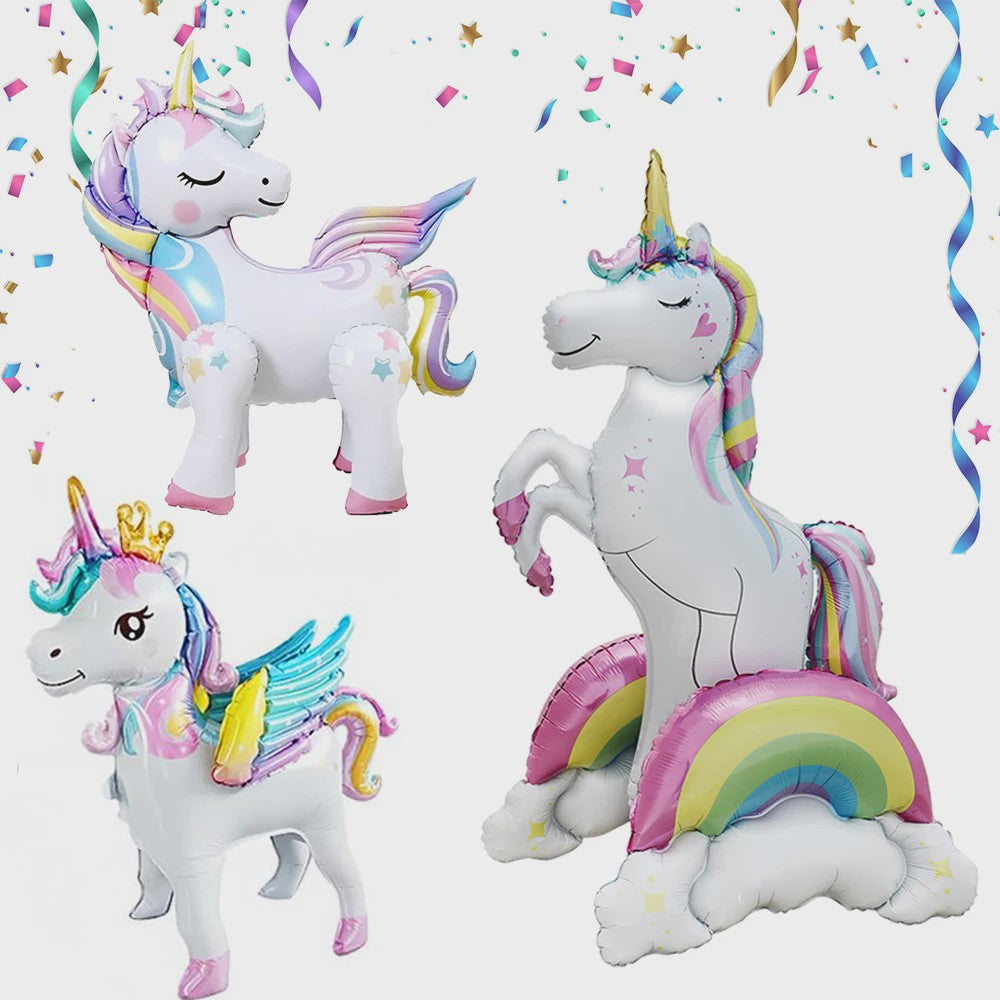 Reuze 3D Staande Eenhoorn Folieballon - Magische Regenboog & Wolk Decoratie voor Kinderfeestjes en Babyshowers