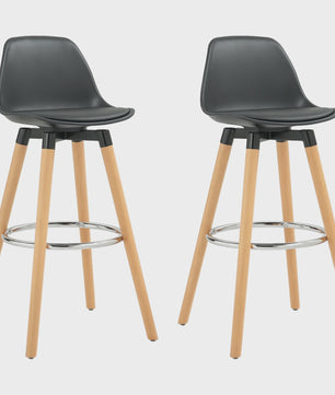 Set van 2 Stijlvolle Barkrukken met Rugleuning en Voetensteun - PU Zitting & Houten Poten (69 cm)