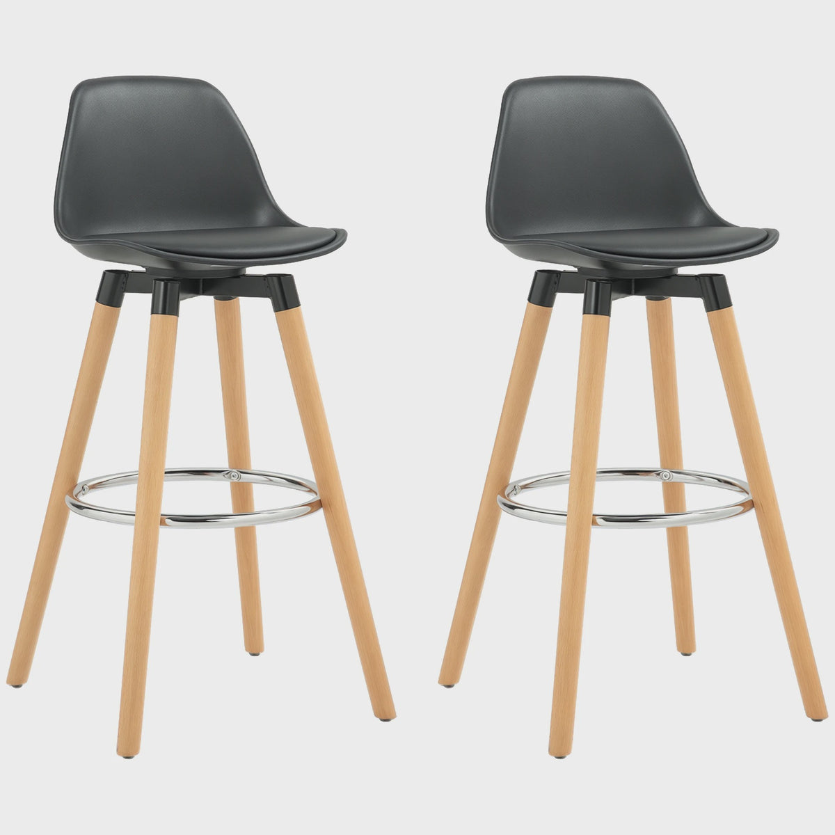 Set van 2 Stijlvolle Barkrukken met Rugleuning en Voetensteun - PU Zitting & Houten Poten (69 cm)