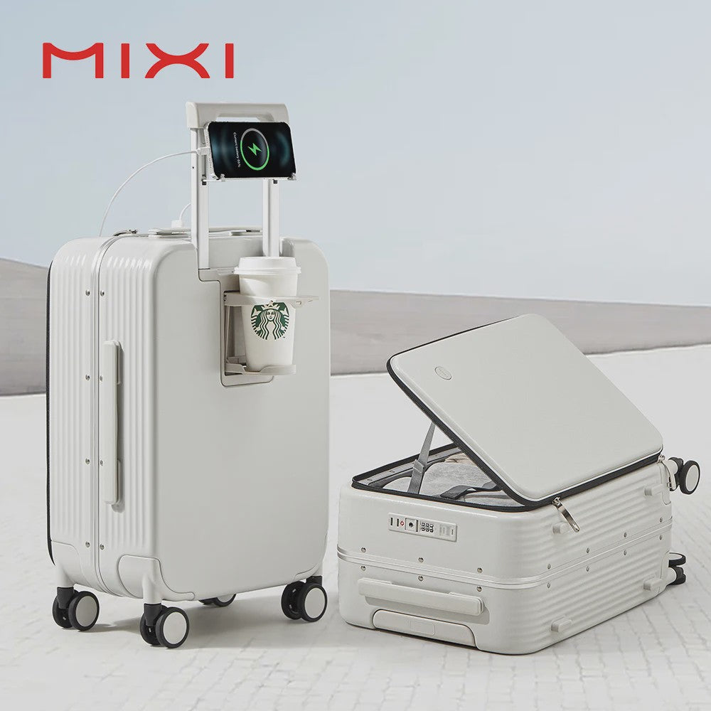 Mixi Aluminium Koffer met USB, Bekerhouder & Telefoonhouder - Handbagage 20/24 Inch
