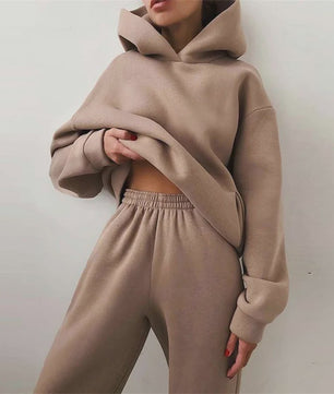 Women's Tracksuit Suit Autumn Fashion Warm Hoodie Sweatshirts Two Pieces Oversized Solid Casual Hoody Pullovers Long Pant Sets