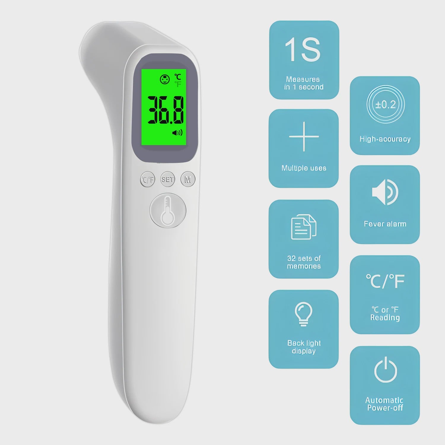 Contactloze Digitale Voorhoofdthermometer met Backlit Display - Snel & Nauwkeurig