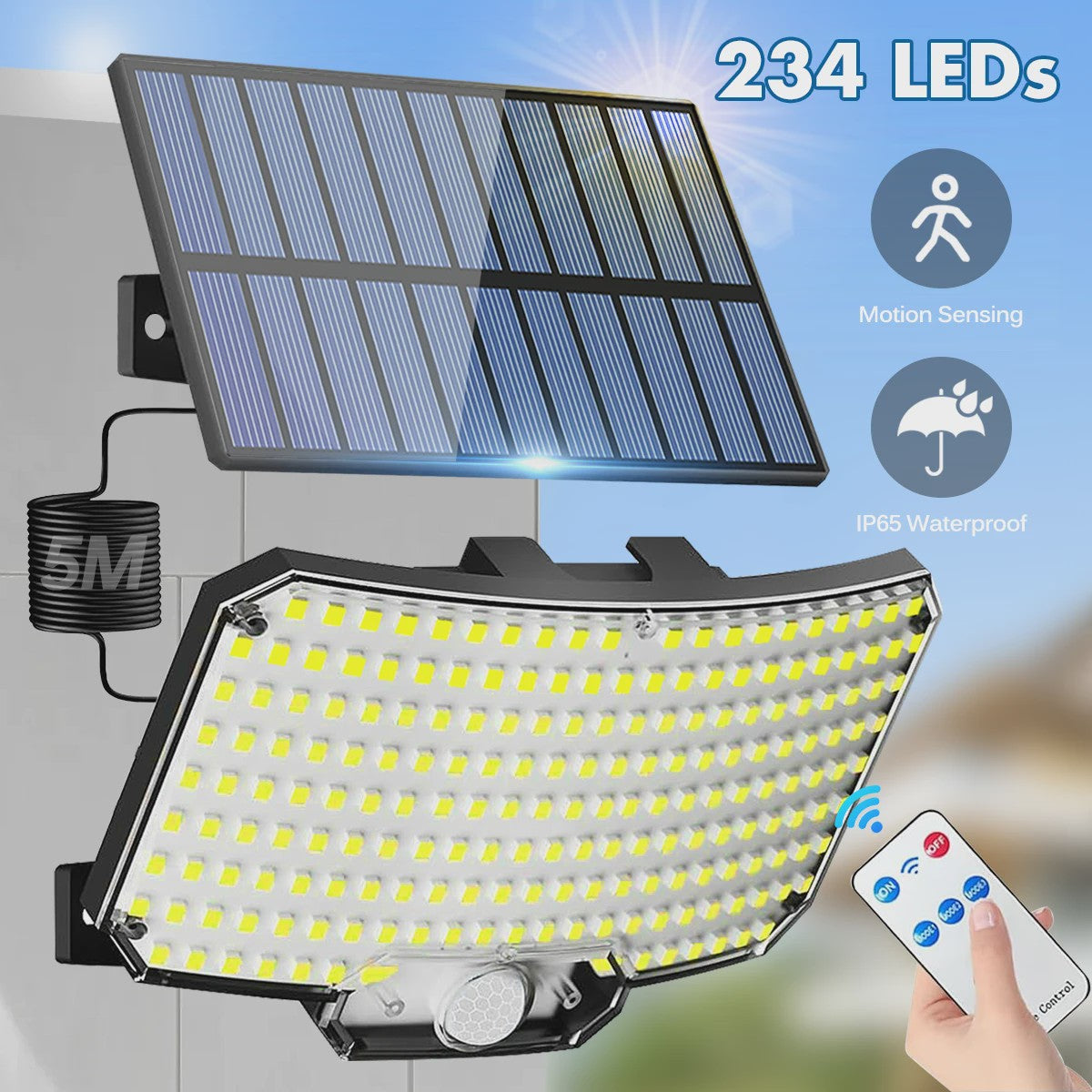 Krachtige Buiten Zonne-energie Lamp met 234 LED's, Bewegingssensor, Afstandsbediening en IP65 Waterdichtheid
