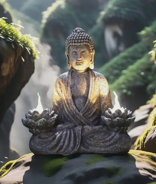 Zonne-energie Lotus Boeddha Beeld met LED Verlichting - Decoratie voor Tuin, Patio & Yoga