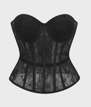 Zwarte kanten korset bustier met push-up cups en push-up effect - Lingerie en body shaper