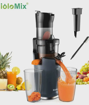BioloMix Slowjuicer met 78mm Vulopening - Krachtige 200W Motor, Cold Press Sapcentrifuge voor Hele Vruchten