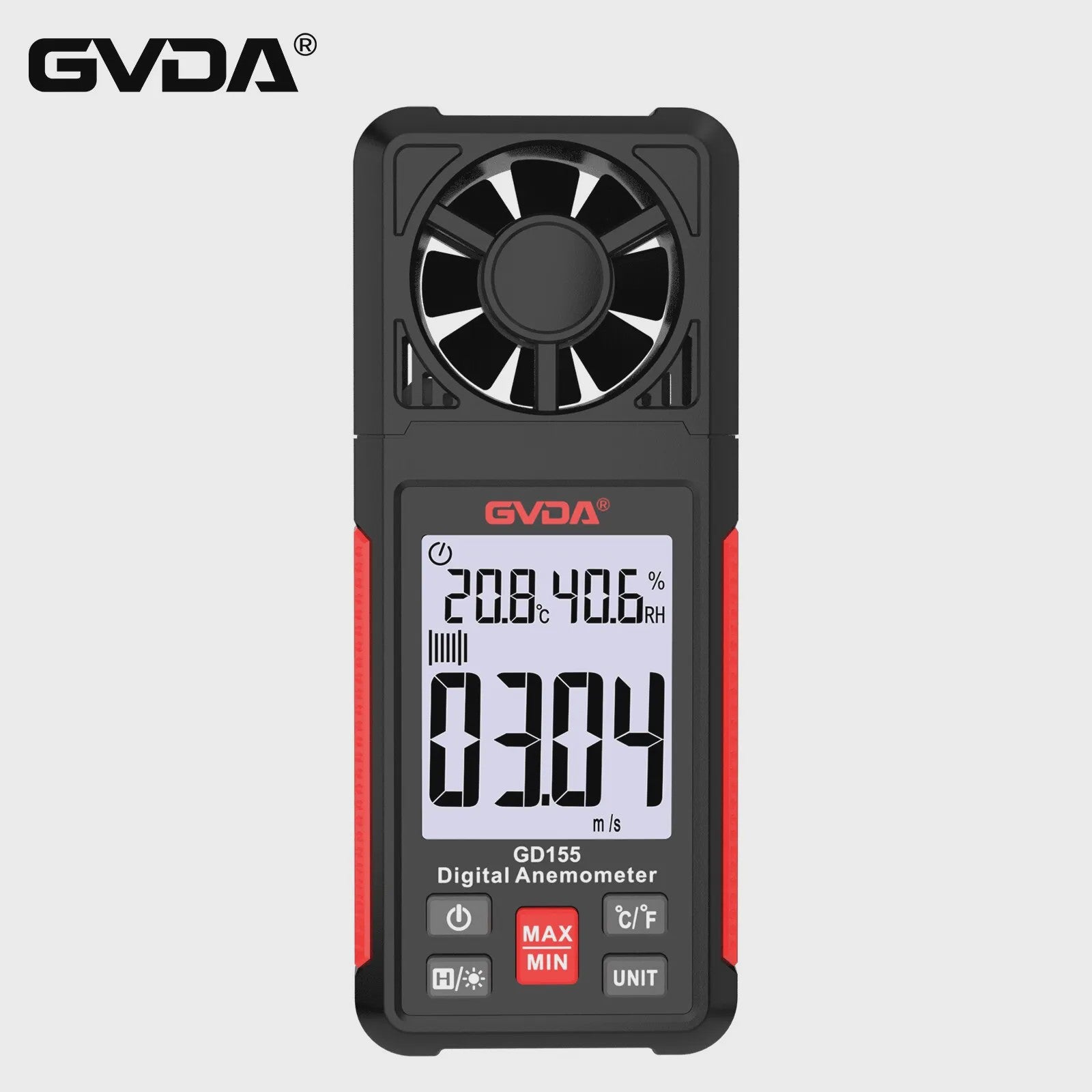 GVDA GD155 Digitale Windsnelheidsmeter met Temperatuur & Vochtigheid, LCD Achtergrondverlichting