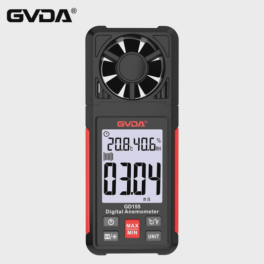 GVDA GD155 Digitale Windsnelheidsmeter met Temperatuur & Vochtigheid, LCD Achtergrondverlichting