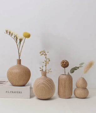 Houten Vaas Japandi Stijl - Decoratieve Vaas voor Bloemen & Interieur