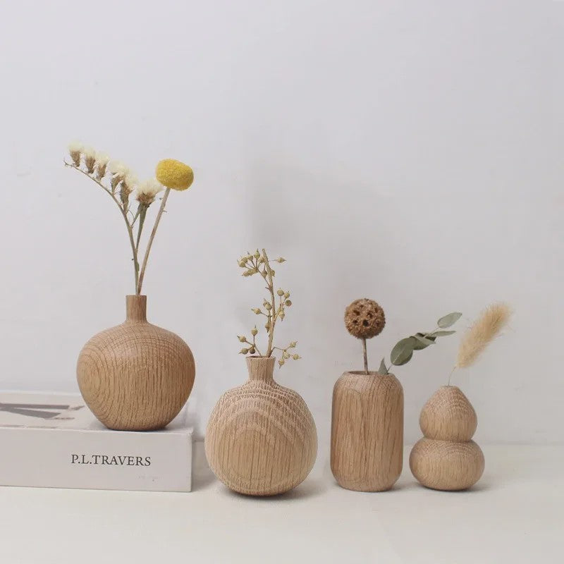 Houten Vaas Japandi Stijl - Decoratieve Vaas voor Bloemen & Interieur