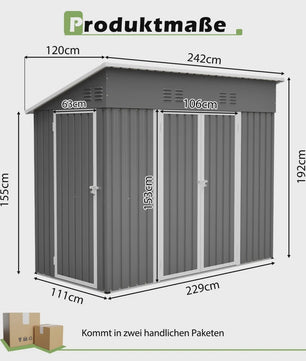 Metalen Tuinhuis 4x8FT met Dubbele Deuren - Grijze Opbergruimte voor Tuin & Terras
