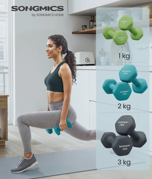 Songmics Halterset 6 Delig met Standaard - 1, 2, 3 Kg - Antislip Hexagonaal