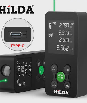 HILDA Laser Afstandsmeter 50M/100M met Rood/Groen Laser, Hoekmeting & USB-C Opladen