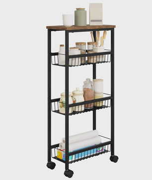 Zwarte Keukentrolley met Werkblad en 3 Manden - 40x87x20cm - Verrijdbaar Opslagrek