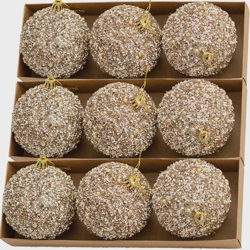 Kerstballen Champagne Goud Glitter 6cm - Set van 6, 12, 18, 24 of 30 stuks