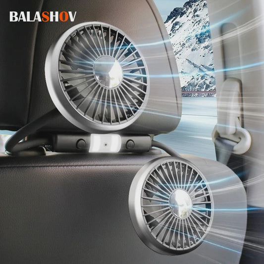 Dubbele USB Ventilator met 360° Rotatie en LED Verlichting - Krachtige Koeling voor Auto en Thuis