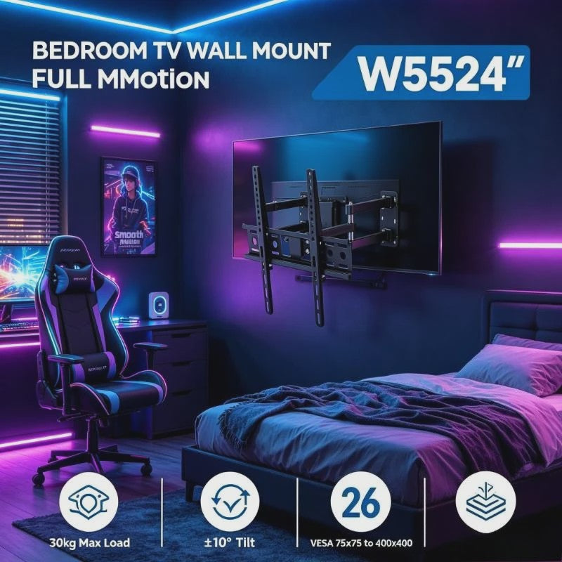 WETECH W5524 TV Muurbeugel - Dubbele Arm, 26-55 Inch, 30kg, Kantelbaar, VESA 75-400mm