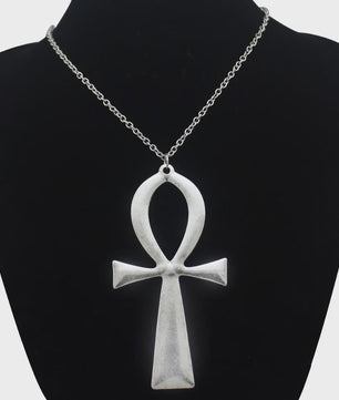 Vintage Egyptische Ankh Kruis Ketting - Grote Hanger met Lange Ketting