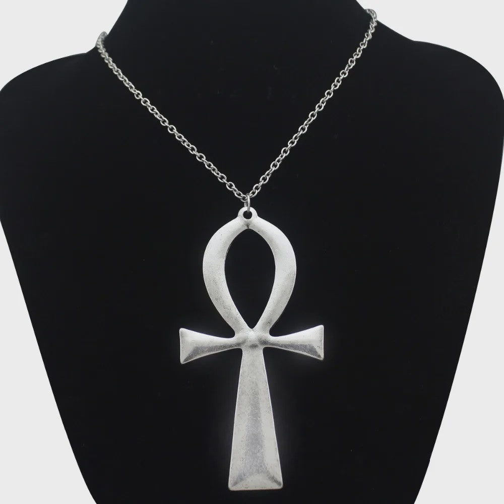 Vintage Egyptische Ankh Kruis Ketting - Grote Hanger met Lange Ketting