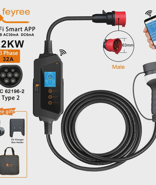 Feyree 22KW 3-Fase Draagbare EV Charger Type 2 met Wi-Fi APP Controle