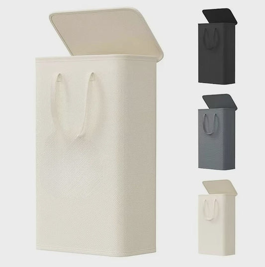 Opvouwbare WasManden 60L met Deksel en Handvatten - Gesloten Vuilnisbak voor Slaapkamer, Badkamer, Wasruimte