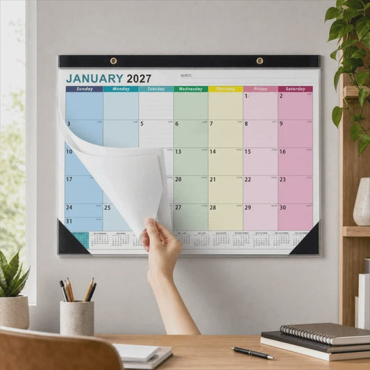Grote Wandkalender 2027 met Dagplanning, Waterdichte Cover en Transparante Maandplanner