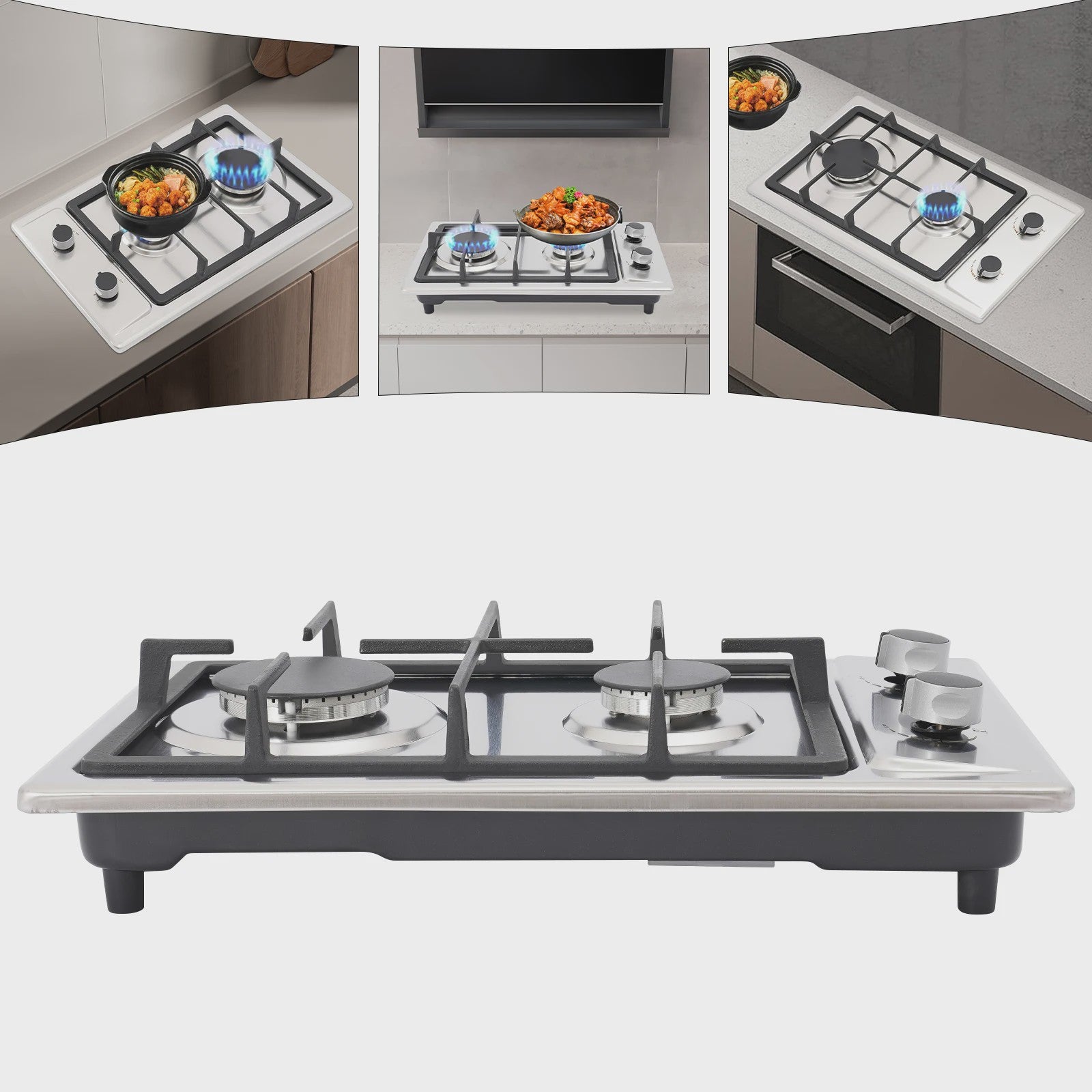 RVS Gasfornuis met 2 Pits, Automatische Ontsteking en Drukregelaar - Keuken