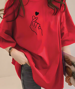 Zomer T-shirt Dames met Hart & Letter Print - Casual Loose Fit