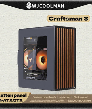 WJCOOLMAN Craftsman 3 PC Case: Stijlvolle Transparante Behuizing met Houten Accenten voor Desktop & Gaming