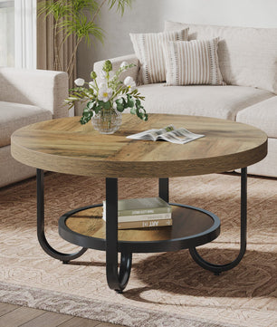 Stijlvolle Ronde Salontafel met 2 Lagen en Opbergplank - 79cm Diameter