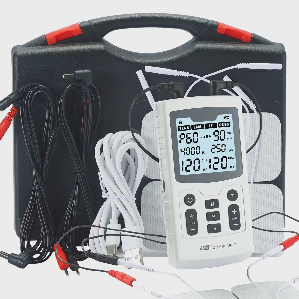 4-in-1 Spierstimulator met 60 Modi: TENS, EMS, IFC & Russische Puls Therapie