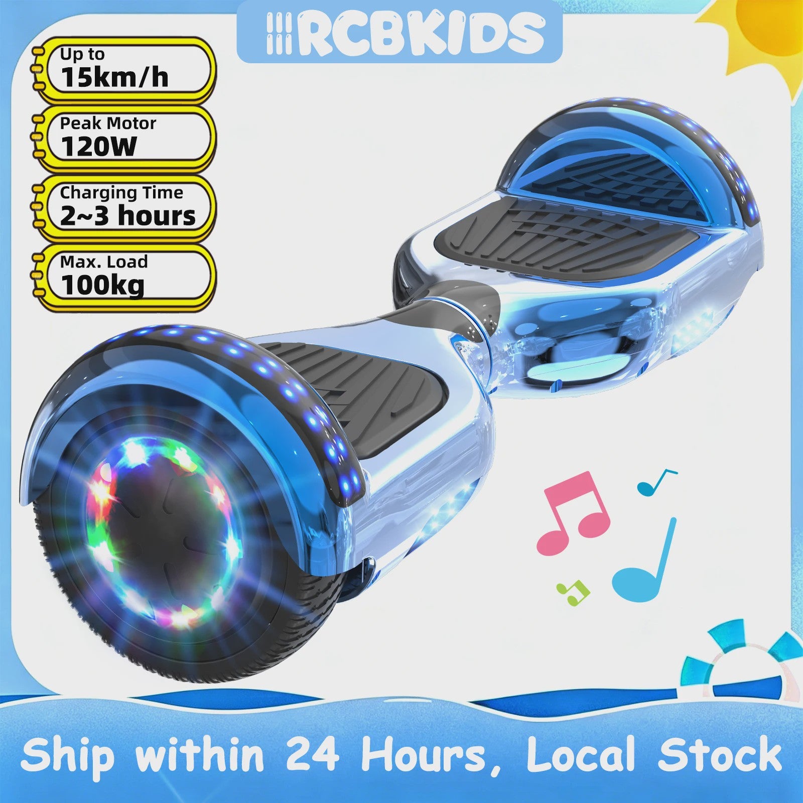 RCB Hoverboard 6.5 inch met Bluetooth Speaker en LED Verlichting - Zelfbalancerende Scooter voor Kinderen en Volwassenen