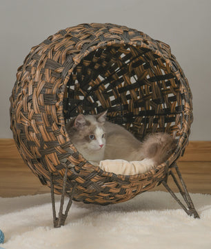 Ronde Rotan Kattenmand met Kussen - Stijlvol en Comfortabel Huisje