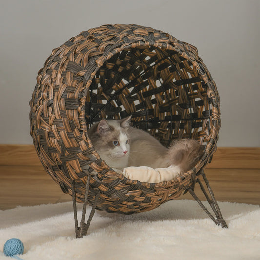 Ronde Rotan Kattenmand met Kussen - Stijlvol en Comfortabel Huisje