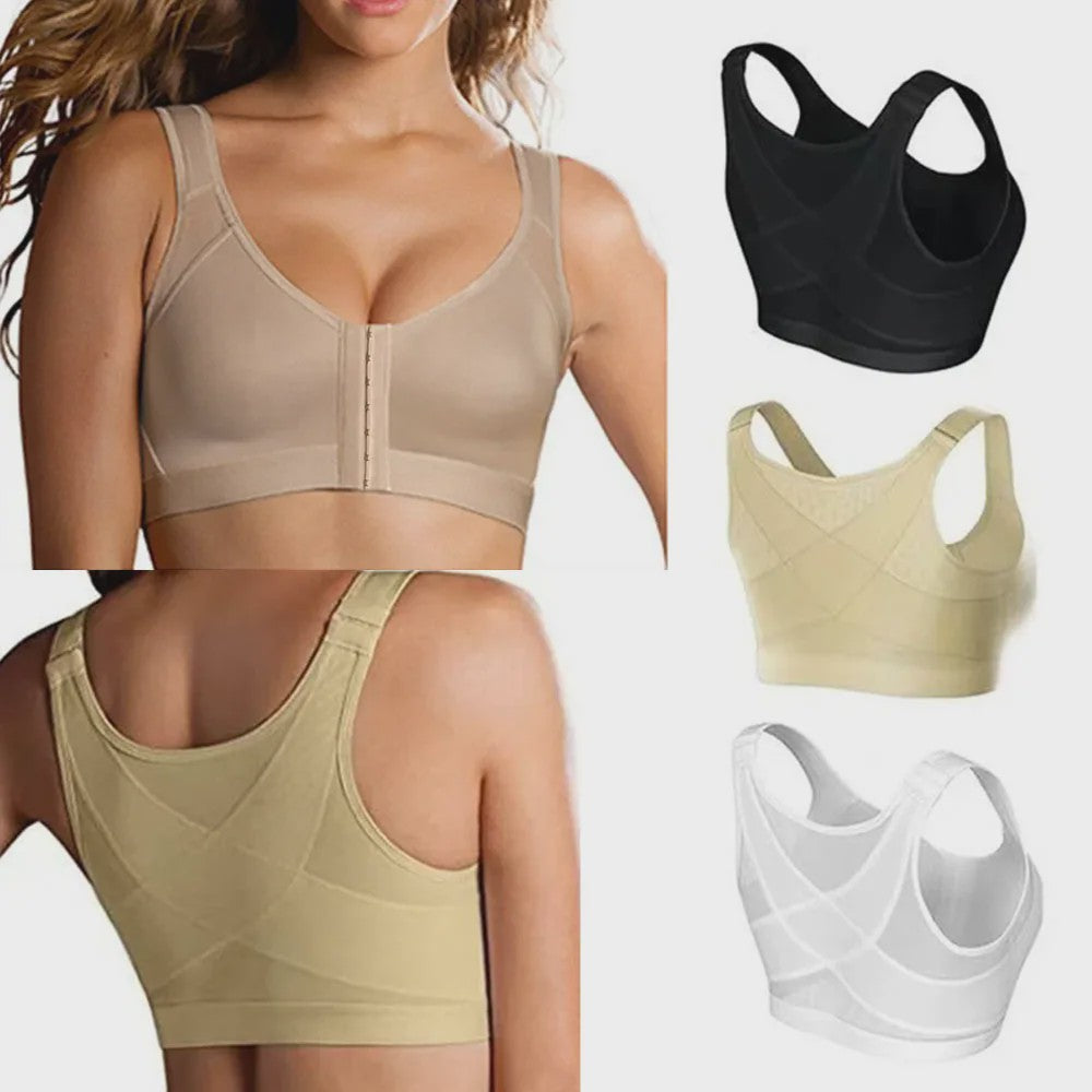 Houding Corrigerende Sport BH met Frontsluiting en Push-Up Effect - S t/m 5XL