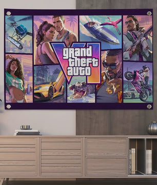Grand Theft Auto VI Banner - 150x200cm of 60x90cm - Decoratie voor Feest, Camping & Outdoor