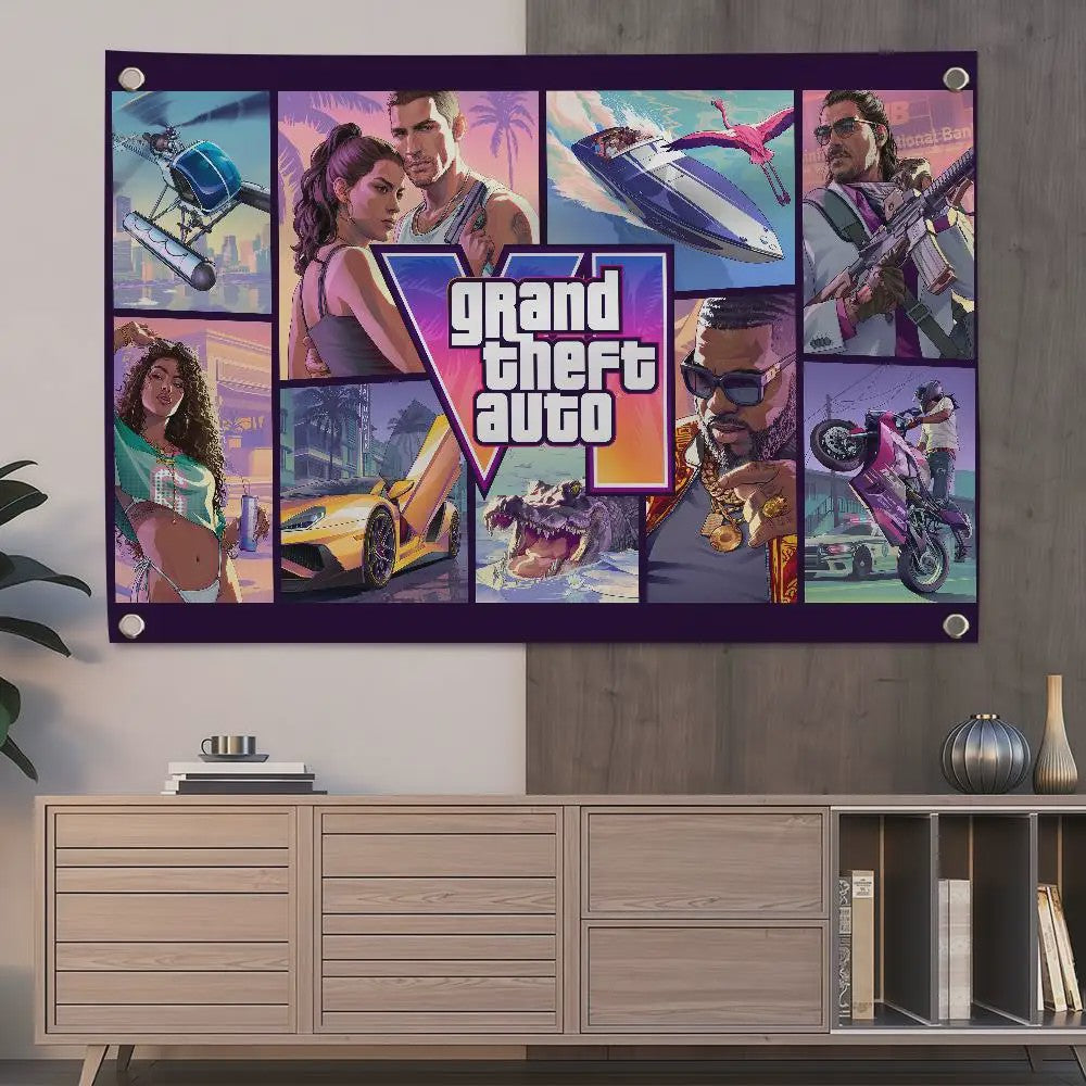 Grand Theft Auto VI Banner - 150x200cm of 60x90cm - Decoratie voor Feest, Camping & Outdoor