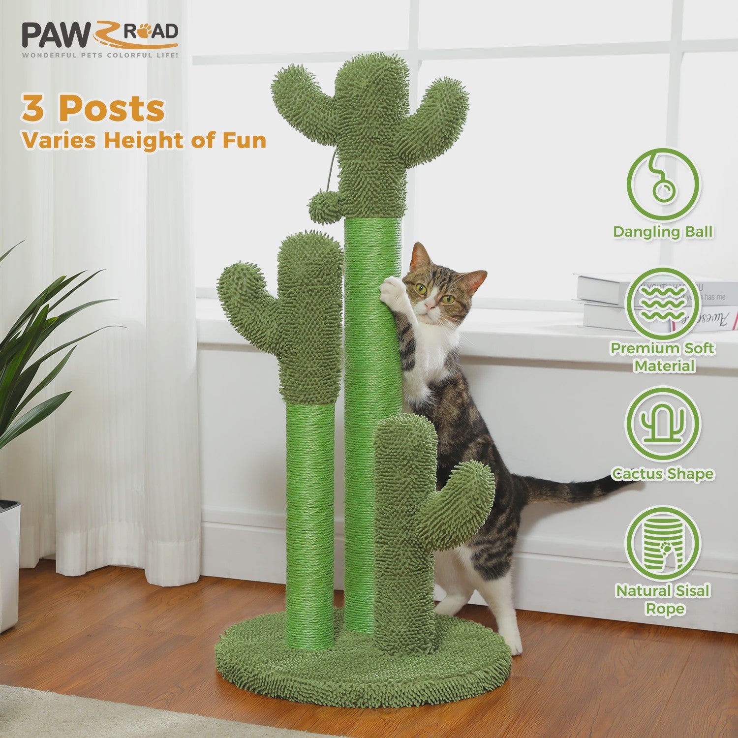 Cactus Krabpaal XL voor Katten - 3 Sisal Palen & Speelbal